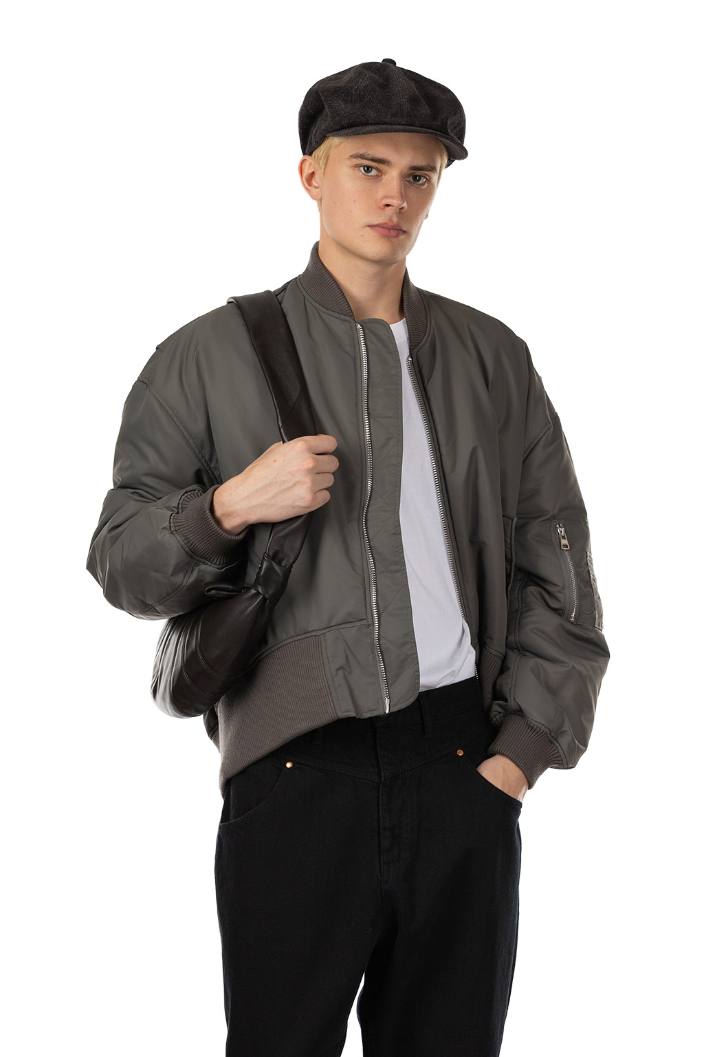 JW Anderson - Oversized Curved Hem Bomber Jacket - Steel